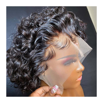 8 inch menselijk haar pruiken 360 kant voor Pixie krullen pruik voor zacht en glanzend haar