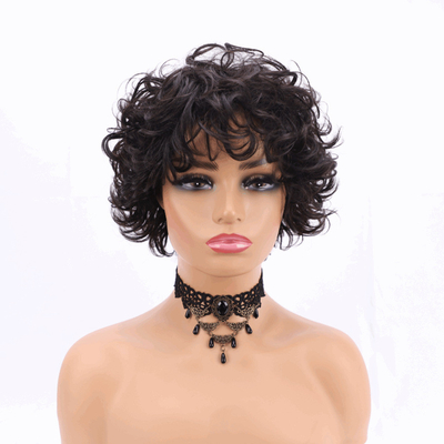 250% Dichtheid Pixie Cut krullend menselijk haar pruik met basismateriaal van Zwitserse kant