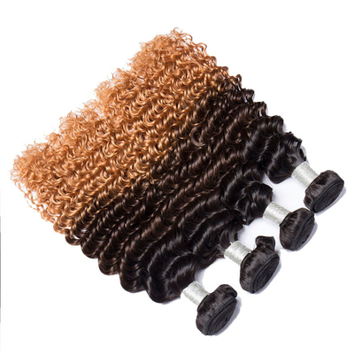 100% natuurlijke diepgolf dubbele weef Braziliaanse Remy haar bundels leverancier met Ombre kleur
