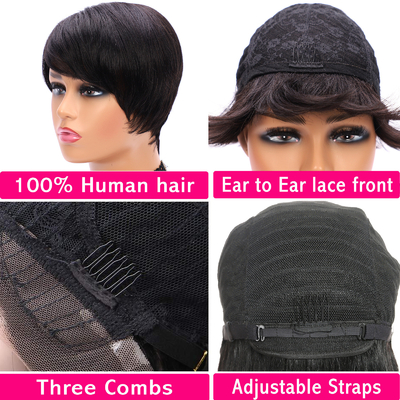 Producenten Mensenhaar Pixie Cut Peruk Peruk Voordeel Zachte glanzende Geen verwarring Verlies 0,5 kg
