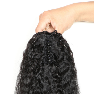 8-28 inch golvend Remy haar Lichaamsgolf Clip Klauw paardenstaart haarverlengingen voor zwarte vrouwen