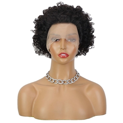 Zwitserse kant Mensenhaar Peruk Bouncy Rechte Fringe Pixie Cut Peruk voor alle kleuren nieuwste