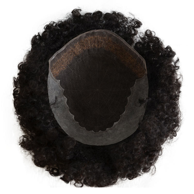 Toupee Textuur 24mm Afro Kinky Curly Zwitserse kant Mensen haar eenheden Natuurlijke menselijk haar pruik