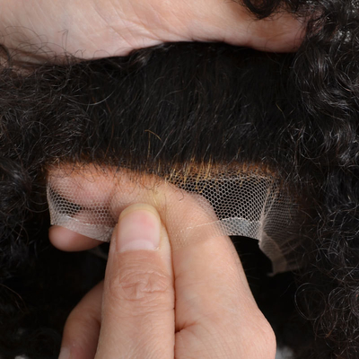 Toupee Textuur 24mm Afro Kinky Curly Zwitserse kant Mensen haar eenheden Natuurlijke menselijk haar pruik