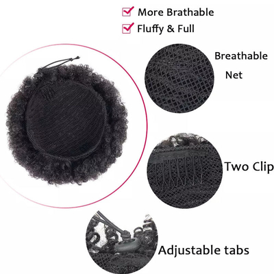 Kinky Curly Braziliaanse Ponytail haarverlengingen met elastische touwtjes