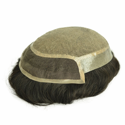100% echt menselijk haar mannen Toupee handgeweven onzichtbare kaalheid haar pleister met PU huid en Zwitserse kant