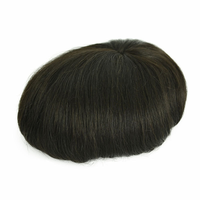 100% echt menselijk haar mannen Toupee handgeweven onzichtbare kaalheid haar pleister met PU huid en Zwitserse kant
