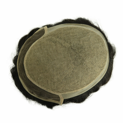 100% echt menselijk haar mannen Toupee handgeweven onzichtbare kaalheid haar pleister met PU huid en Zwitserse kant