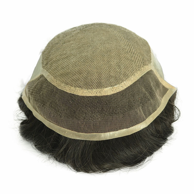 100% echt menselijk haar mannen Toupee handgeweven onzichtbare kaalheid haar pleister met PU huid en Zwitserse kant