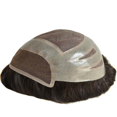 Volledig handgemaakte natuurlijke haarlijn kant basis Toupee haarstuk voor mannen met gebleekte knopen