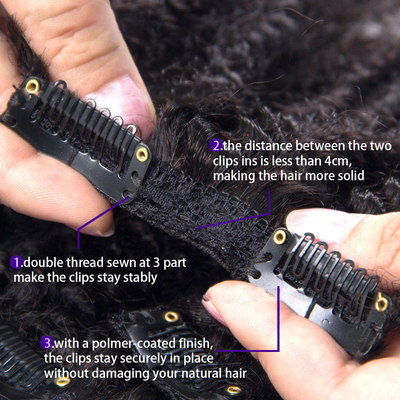 12 A Grade 1B Natuurlijke kleur Remy Raw Virgin Braziliaanse Afro Kinky Curly Clip-in haar