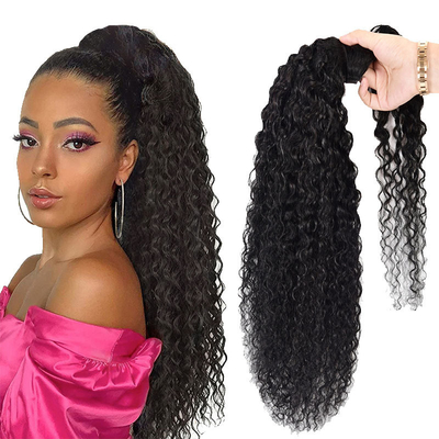 Krachtige echte Braziliaanse Kinky Curly Wrap rond paardenstaart Mensenhaar Extensies Zwart