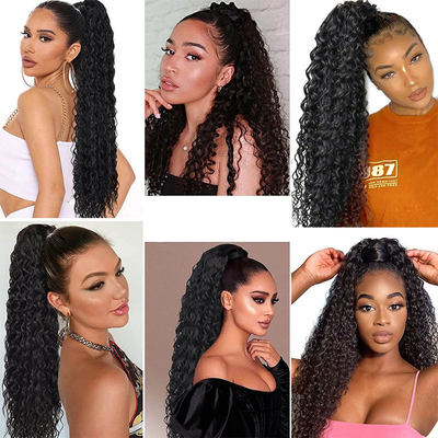 Krachtige echte Braziliaanse Kinky Curly Wrap rond paardenstaart Mensenhaar Extensies Zwart