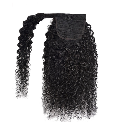 Krachtige echte Braziliaanse Kinky Curly Wrap rond paardenstaart Mensenhaar Extensies Zwart