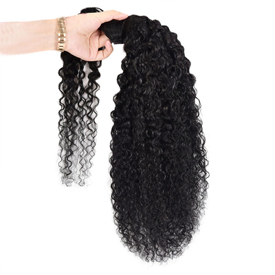 Krachtige echte Braziliaanse Kinky Curly Wrap rond paardenstaart Mensenhaar Extensies Zwart