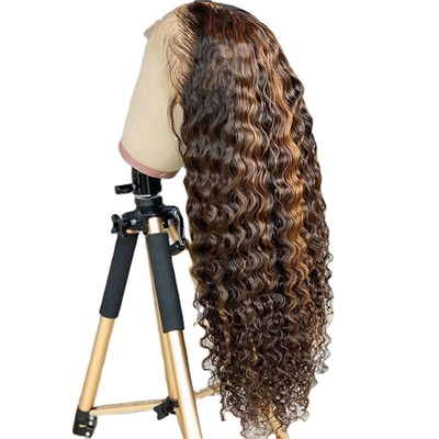 Braziliaans maagdelijk haar diep golvend krullend HD kant frontaal lange pruik met menselijk haartype