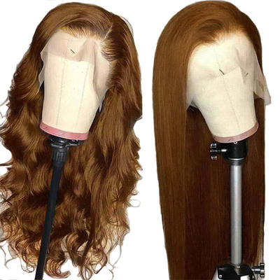 12-34 Inch Raw Indian Real Chestnut Bruin Hair Wig HD Transparante Zwitserse kant voorwig