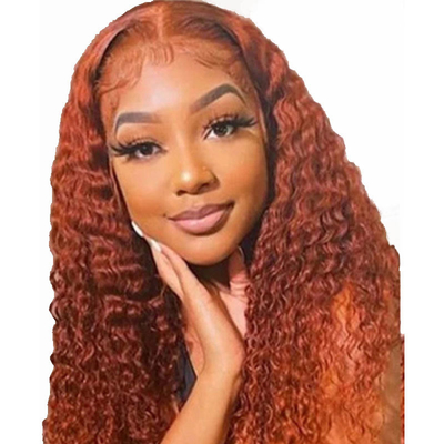 Zachte en glanzende oranje Ginger kleur Mens Kinky krullend Remy haar pruik met HD kant voorkant