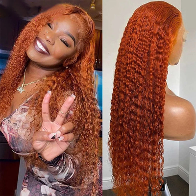 Zachte en glanzende oranje Ginger kleur Mens Kinky krullend Remy haar pruik met HD kant voorkant