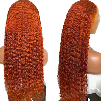 Zachte en glanzende oranje Ginger kleur Mens Kinky krullend Remy haar pruik met HD kant voorkant
