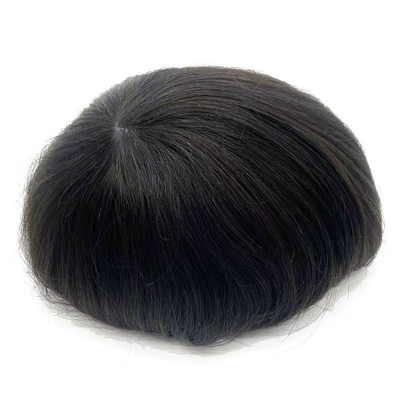 Volledig met de hand gebonden menselijk haar topper 6 inch lengte super dunne huid basis PU Toupees voor mannen