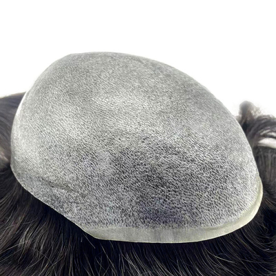 Volledig met de hand gebonden menselijk haar topper 6 inch lengte super dunne huid basis PU Toupees voor mannen