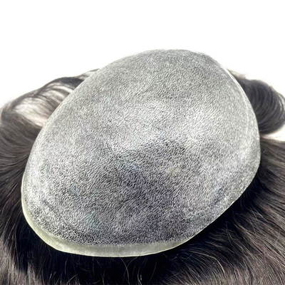 Volledig met de hand gebonden menselijk haar topper 6 inch lengte super dunne huid basis PU Toupees voor mannen