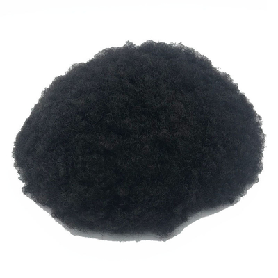Remy Hair High Density Adhesive Afro Curl PU Lace Hair Replacement System Toupee voor zwarte mannen