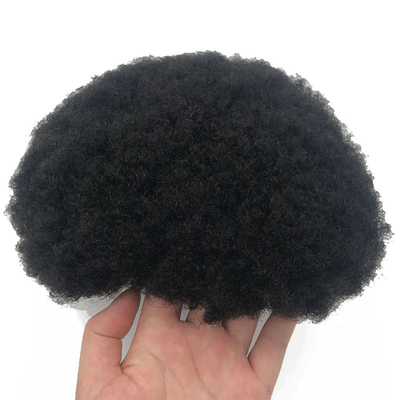 Remy Hair High Density Adhesive Afro Curl PU Lace Hair Replacement System Toupee voor zwarte mannen