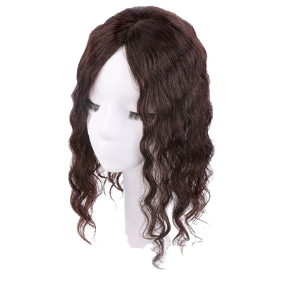 Top Mensenhaar Dames Donkerbruin Langgolfige Krullende Zilk Top Clip In Hair Toppers voor Vrouwen