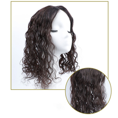 Top Mensenhaar Dames Donkerbruin Langgolfige Krullende Zilk Top Clip In Hair Toppers voor Vrouwen