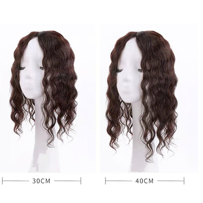 Top Mensenhaar Dames Donkerbruin Langgolfige Krullende Zilk Top Clip In Hair Toppers voor Vrouwen