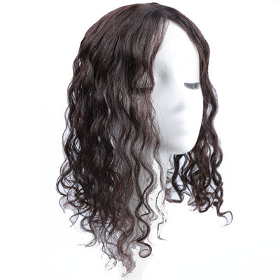 Top Mensenhaar Dames Donkerbruin Langgolfige Krullende Zilk Top Clip In Hair Toppers voor Vrouwen