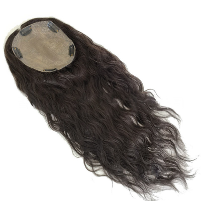 Top Mensenhaar Dames Donkerbruin Langgolfige Krullende Zilk Top Clip In Hair Toppers voor Vrouwen