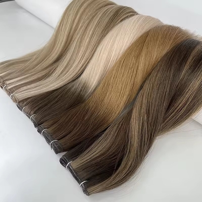 Dubbel getrokken 100% menselijk haar genie weft trend Russische dunne onzichtbare haar extensies