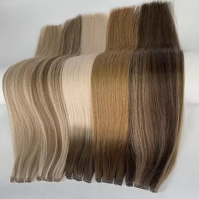 Dubbel getrokken 100% menselijk haar genie weft trend Russische dunne onzichtbare haar extensies