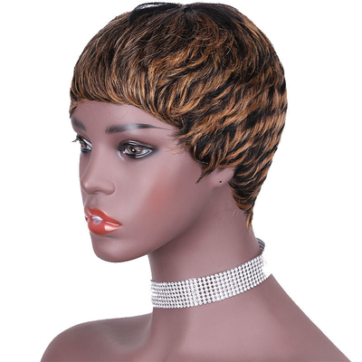 Zwitserse kant basis materiaal rechte Pixie Cut Full Machine pruik gemaakt van 100% menselijk haar