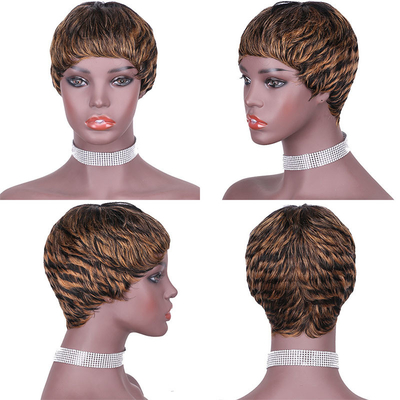 Zwitserse kant basis materiaal rechte Pixie Cut Full Machine pruik gemaakt van 100% menselijk haar