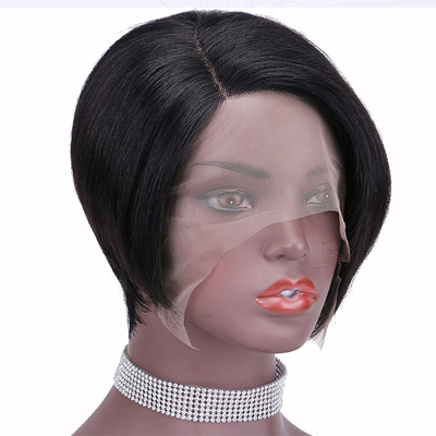 Zwitserse kant basis materiaal rechte Pixie Cut Full Machine pruik gemaakt van 100% menselijk haar