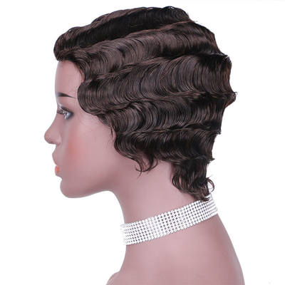 6 inch Water Wave Pixie Cut Kort Mensen Haar pruiken met 180% Dichtheid en 250g-450g