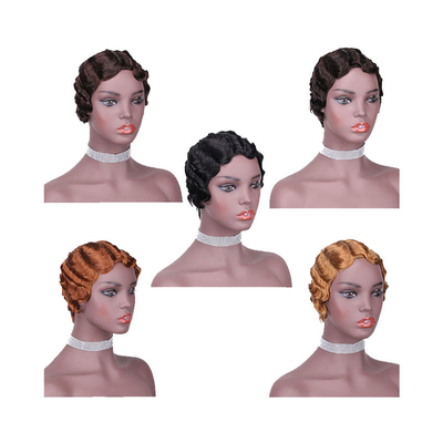 6 inch Water Wave Pixie Cut Kort Mensen Haar pruiken met 180% Dichtheid en 250g-450g