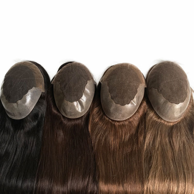 20 inch lichtbruin Highlights Human Remy Hair Toppers Braziliaans haar Toupee Lace PU Base