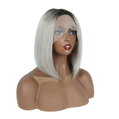 100% menselijk haar Ombre Grijs Korte Bob Cut Pre Plucked HD kant Voorperuken 250% Dichtheid