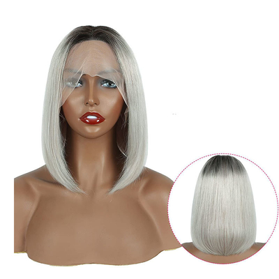 100% menselijk haar Ombre Grijs Korte Bob Cut Pre Plucked HD kant Voorperuken 250% Dichtheid