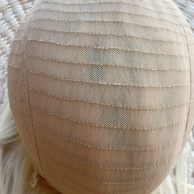 6x6 Handgebonden Topper Free Part Silk Top Base Platinum Blonde Clip in Toupee voor Custom Made