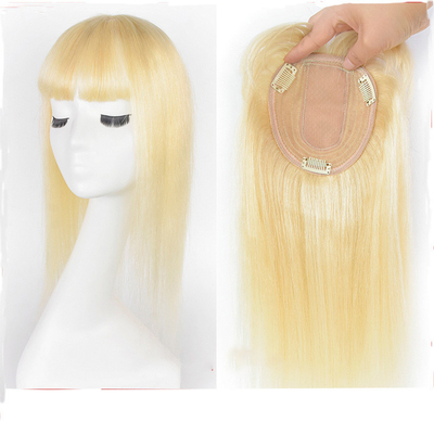 6x6 Handgebonden Topper Free Part Silk Top Base Platinum Blonde Clip in Toupee voor Custom Made