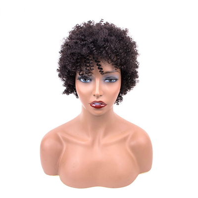 Zachte textuur Pixie cut pruik natuurlijke remy menselijk haar kort krullend Pre plucked met bangs
