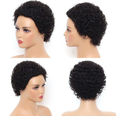 Korte Afro Curly Braziliaanse haarmachine gemaakt Pixie pruik natuurlijke kleur voor zwarte vrouwen