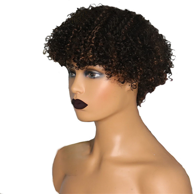 Lichte bruine Afro krullende pruik Cuticle uitgelijnd Korte Pixie Cut Mensenhaar Pruiken met knoppen