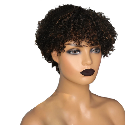 Lichte bruine Afro krullende pruik Cuticle uitgelijnd Korte Pixie Cut Mensenhaar Pruiken met knoppen